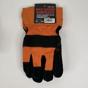 Split Leather Work Glove Safety Orange Rubberize Cuff NWT t-1055